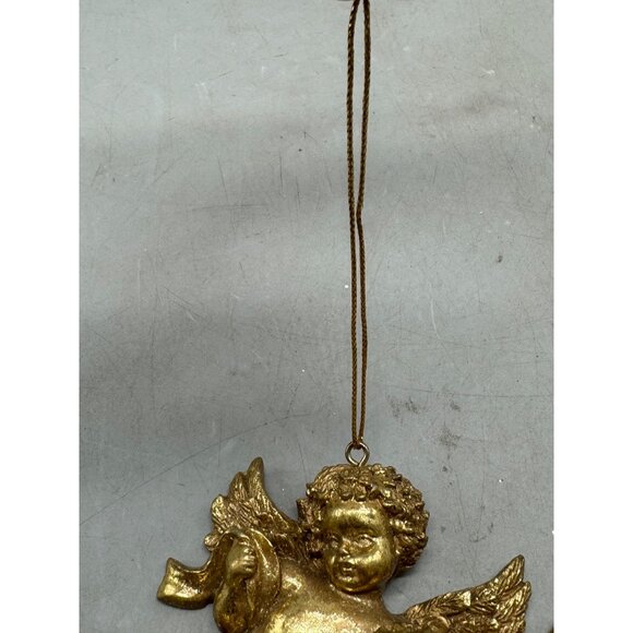 solid Gold 2 Cherubs Angel tree Ornament Decor Christmas 4" READ - Picture 5 of 5